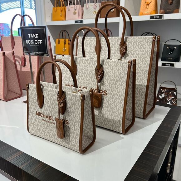 Michael Kors Mirella SM Shopper Vanilla  Messenger Shoulder Xbody Purse Logo - Picture 12 of 13